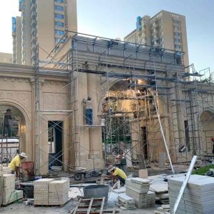 临汾 黄金麻荔枝面花岗岩小区门楼外墙干挂