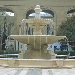 临汾 黄金麻花岗岩异型加工——户外庭院石雕流水喷泉