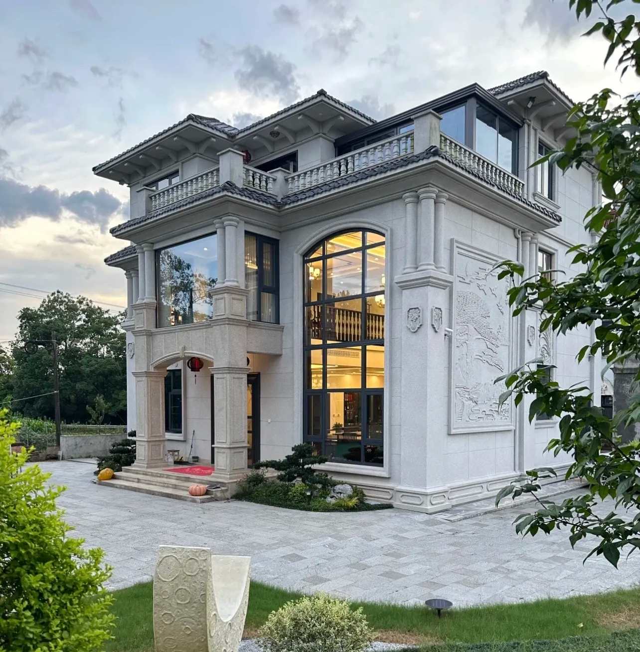 临汾 白麻花岗岩私人别墅干挂石材豪华定制