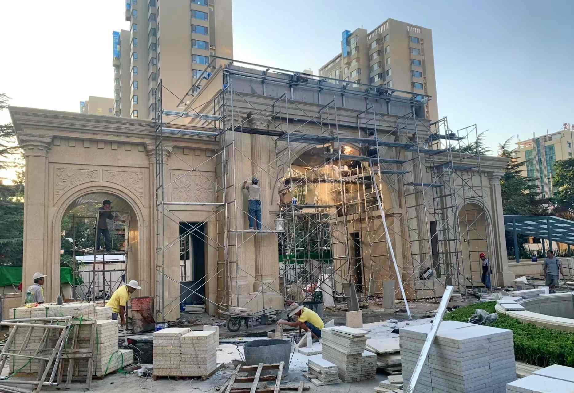 临汾 黄金麻荔枝面花岗岩小区门楼外墙干挂