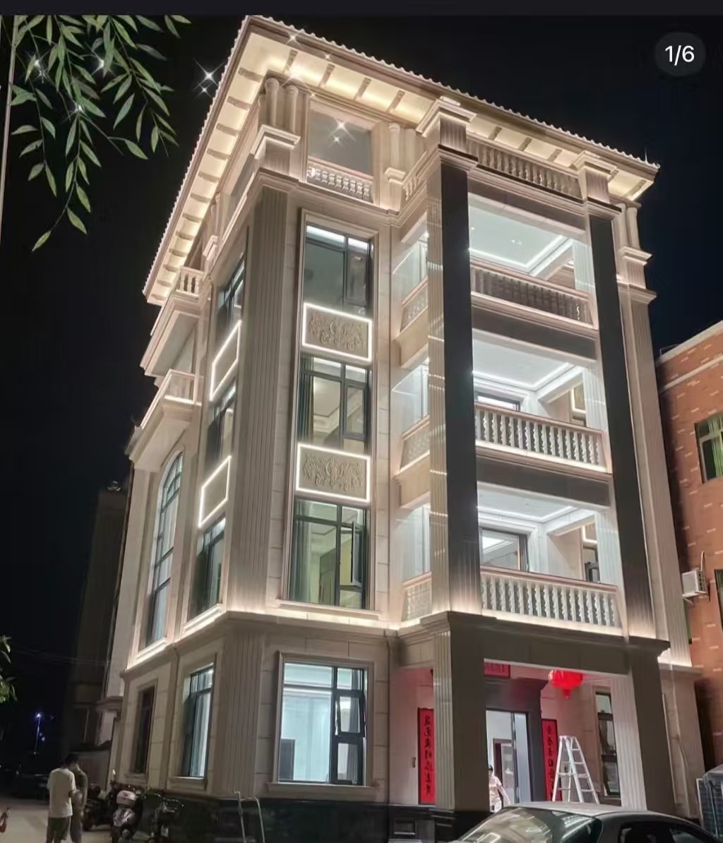 临汾 芝麻白花岗岩别墅外墙夜间效果