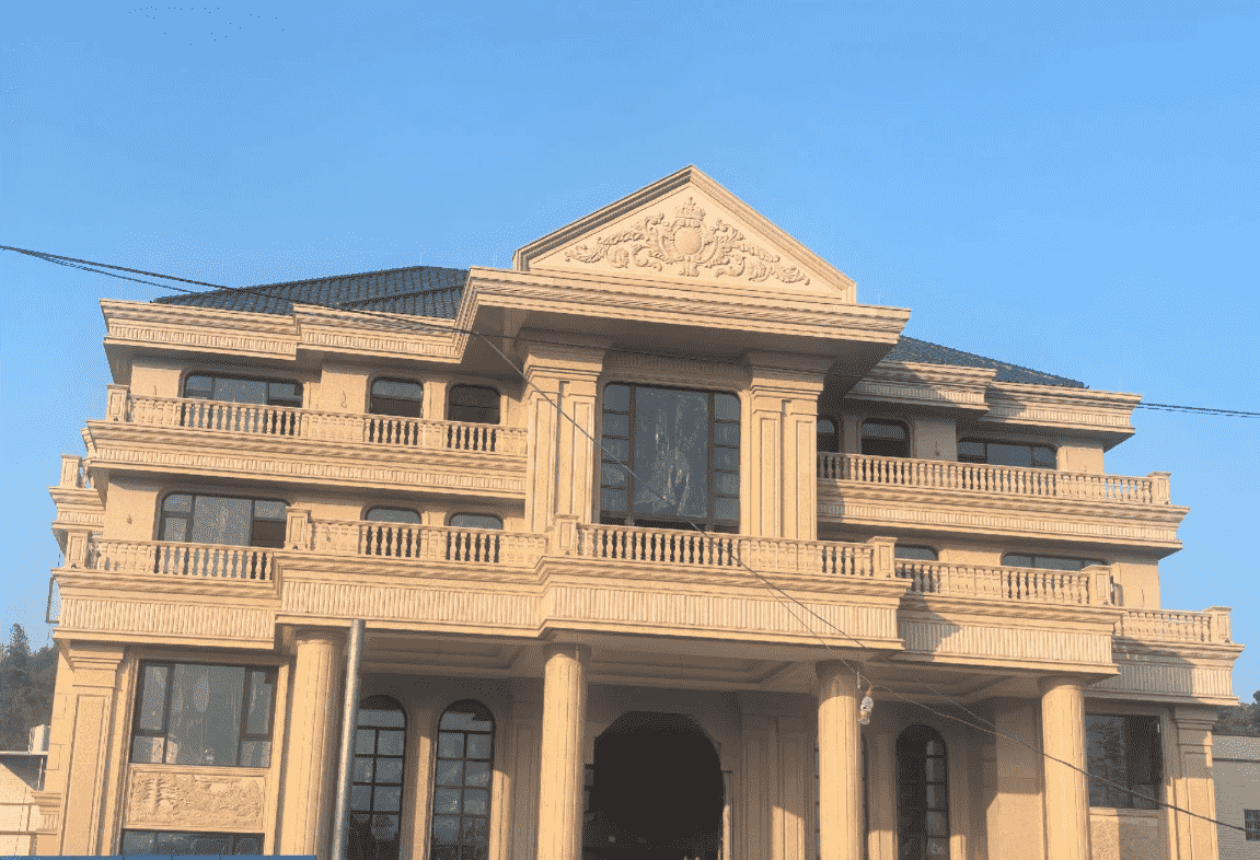 临汾黄金麻别墅外墙干挂石材效果示例